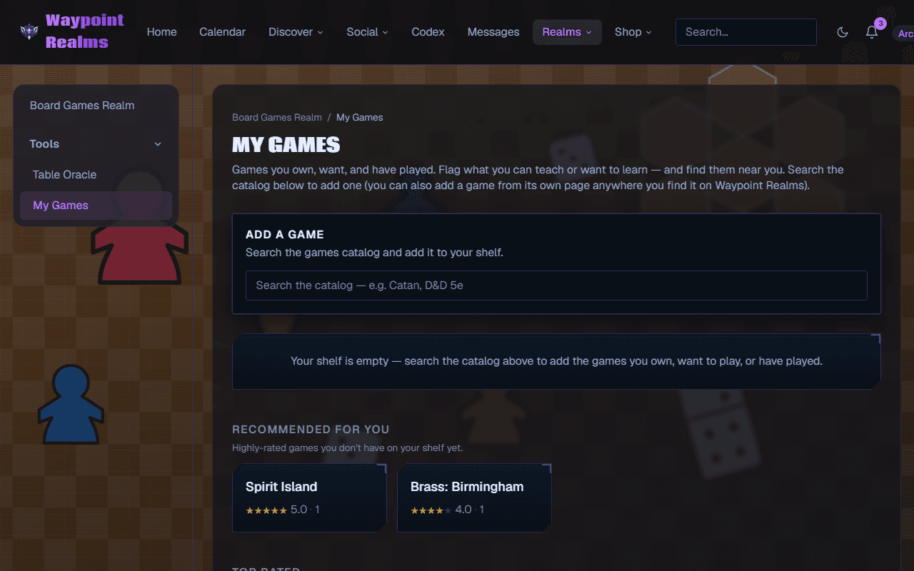 My Games showing owned, want and played shelves.